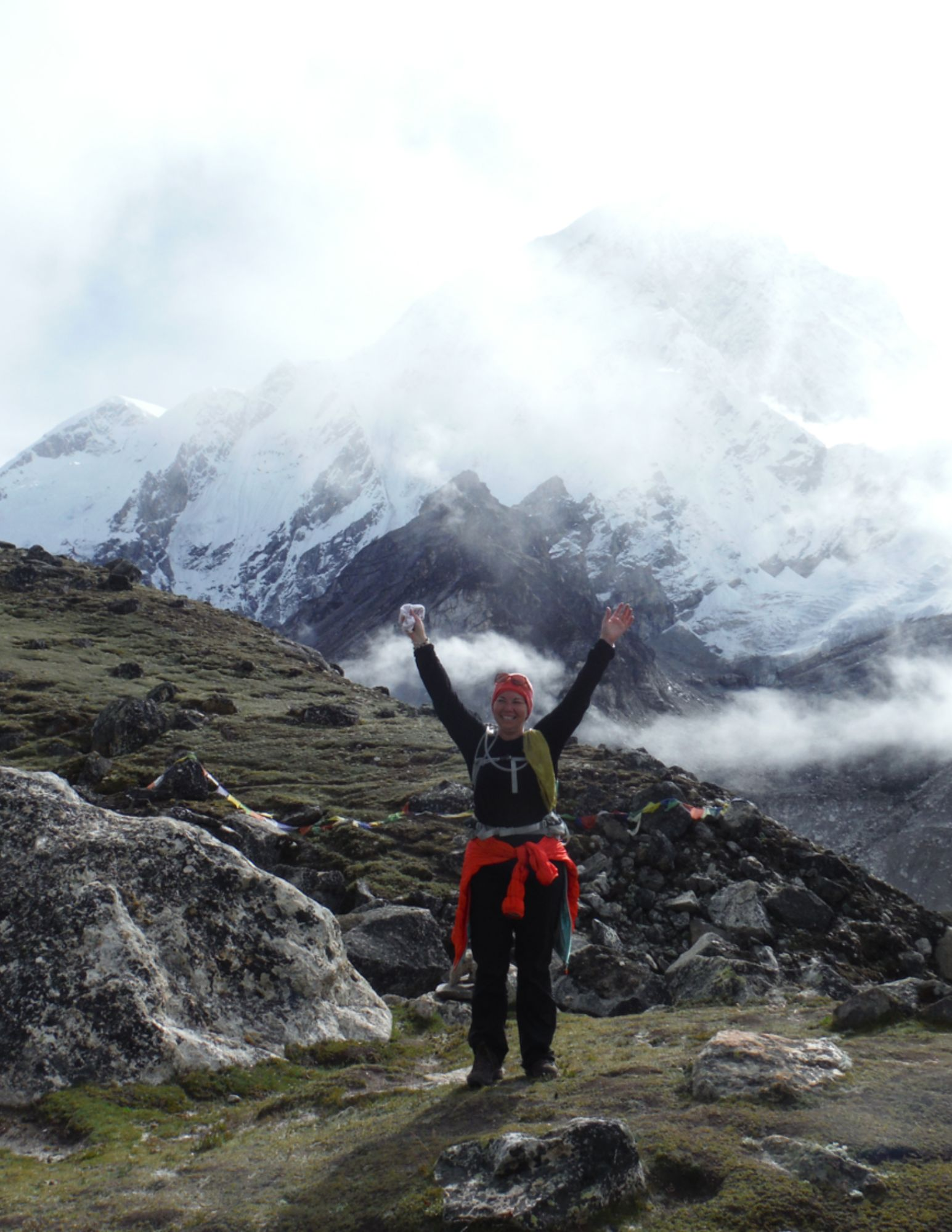 Georgee celebrating Everest Base Camp Trekk